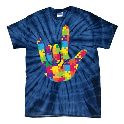 Autism Awareness ASL I Love You Puzzle Hand Tie-Dye T-Shirt