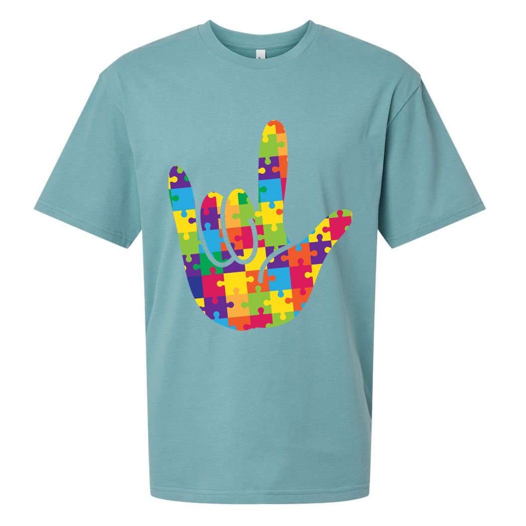 Autism Awareness ASL I Love You Puzzle Hand Sueded Cloud Jersey T-Shirt