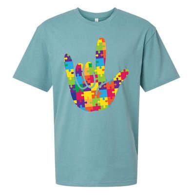 Autism Awareness ASL I Love You Puzzle Hand Sueded Cloud Jersey T-Shirt