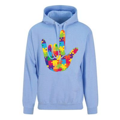 Autism Awareness ASL I Love You Puzzle Hand Unisex Surf Hoodie