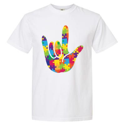 Autism Awareness ASL I Love You Puzzle Hand Garment-Dyed Heavyweight T-Shirt