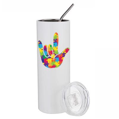 Autism Awareness ASL I Love You Puzzle Hand Stainless Steel Tumbler