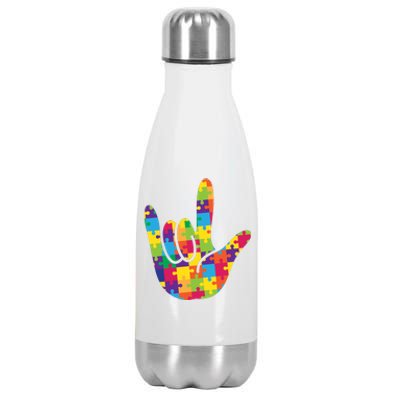 Autism Awareness ASL I Love You Puzzle Hand Stainless Steel Insulated Water Bottle