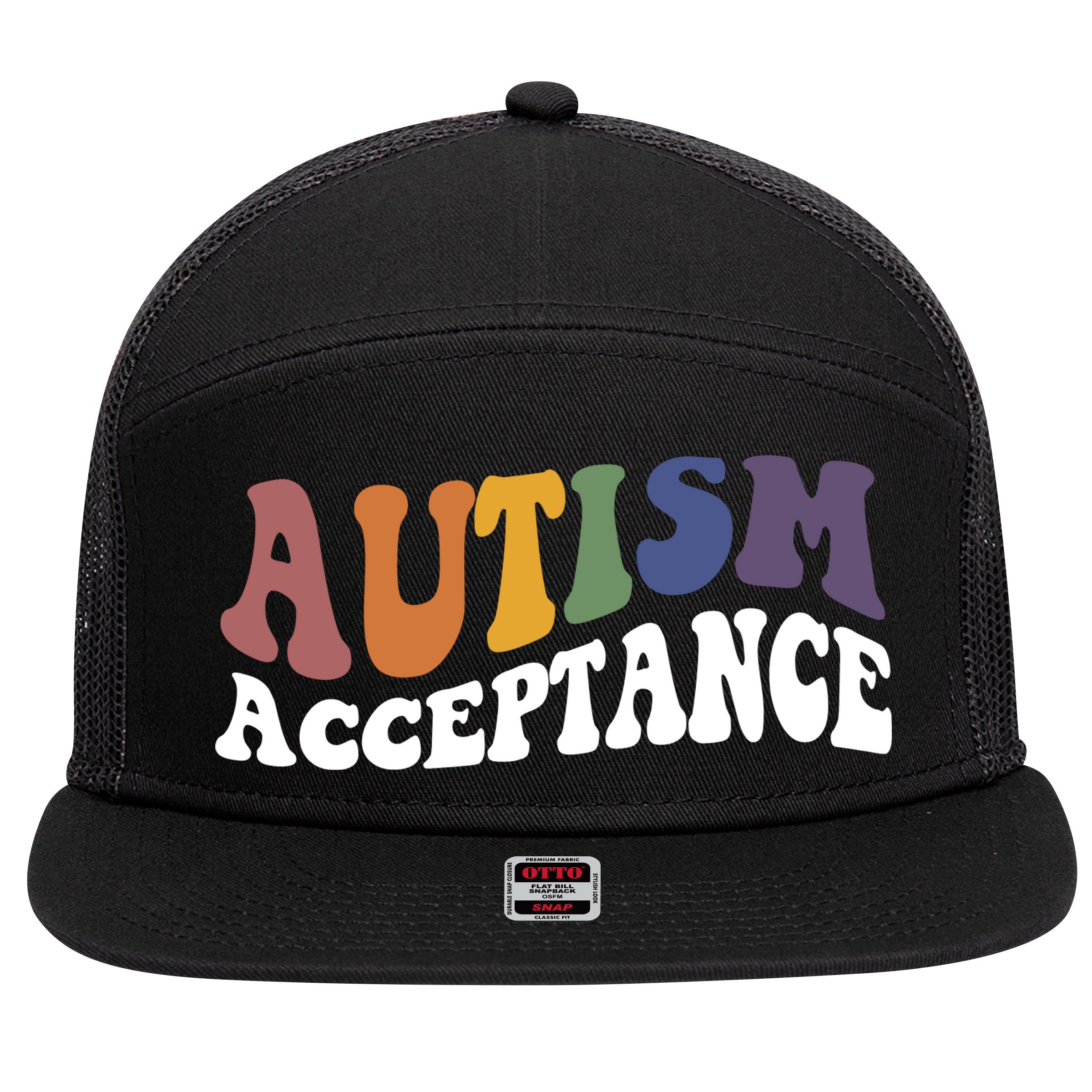 Autism Awareness Acceptance Retro 7 Panel Mesh Trucker Snapback Hat