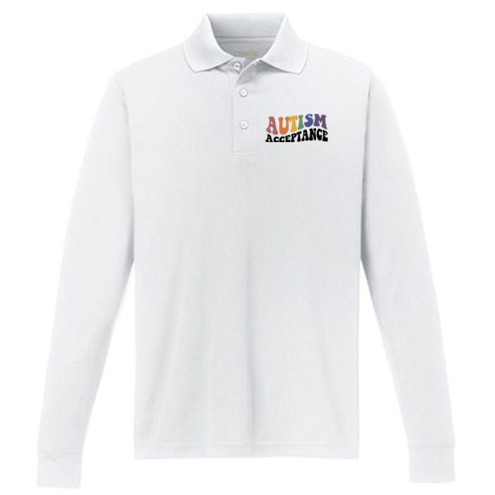 Autism Awareness Acceptance Retro Performance Long Sleeve Polo