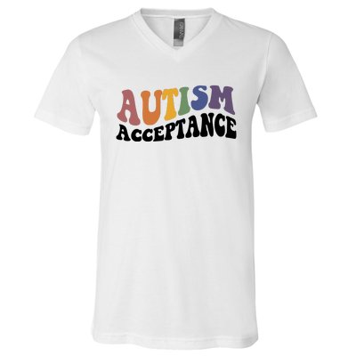 Autism Awareness Acceptance Retro V-Neck T-Shirt