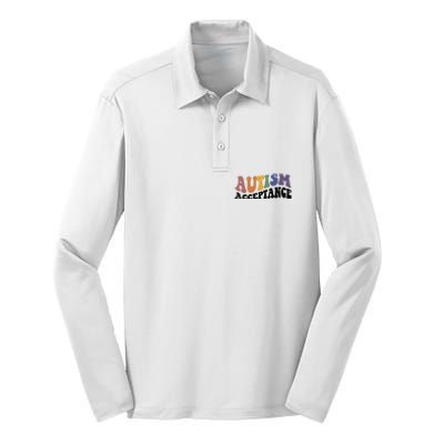 Autism Awareness Acceptance Retro Silk Touch Performance Long Sleeve Polo