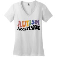 Autism Awareness Acceptance Retro Women's V-Neck T-Shirt