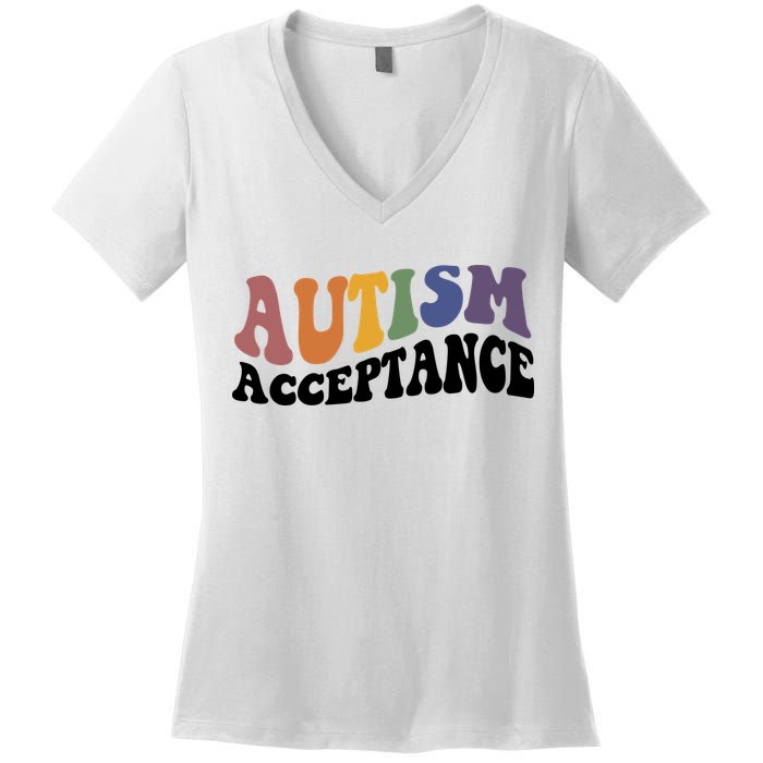 Autism Awareness Acceptance Retro Women's V-Neck T-Shirt