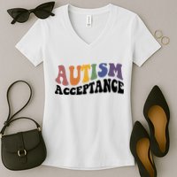Autism Awareness Acceptance Retro Women's V-Neck T-Shirt