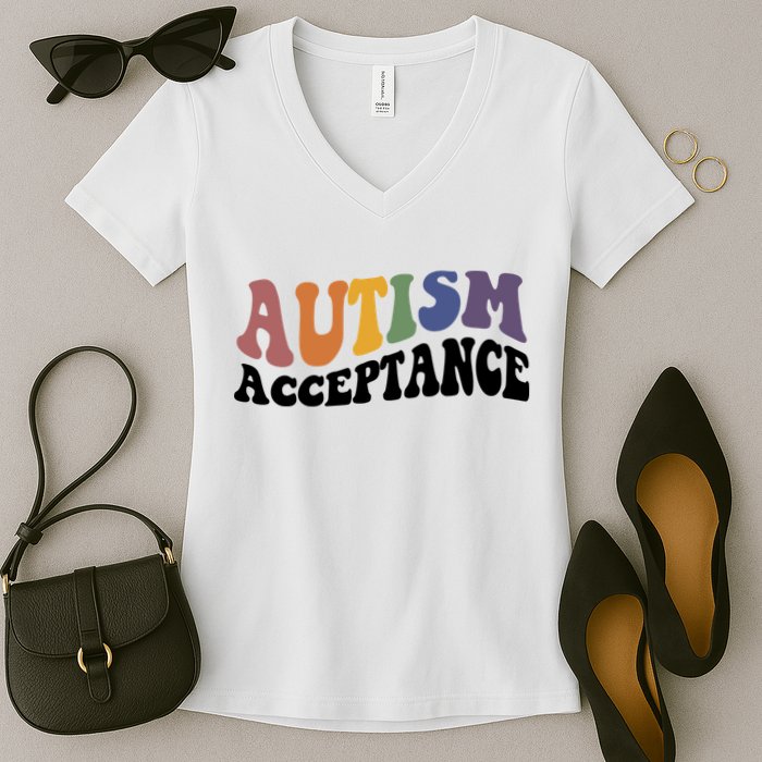 Autism Awareness Acceptance Retro Women's V-Neck T-Shirt