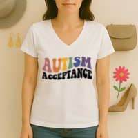 Autism Awareness Acceptance Retro Women's V-Neck T-Shirt
