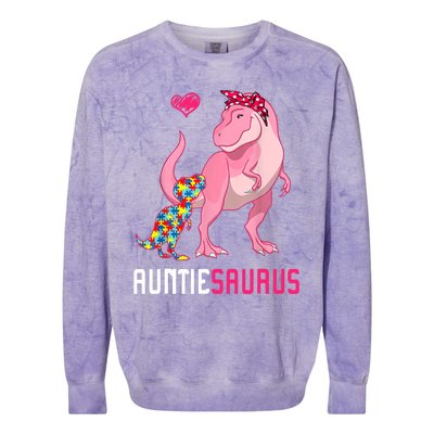 Auntiesaurus Autism Awareness Auntie Saurus Family Colorblast Crewneck Sweatshirt