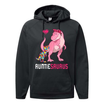 Auntiesaurus Autism Awareness Auntie Saurus Family Performance Fleece Hoodie