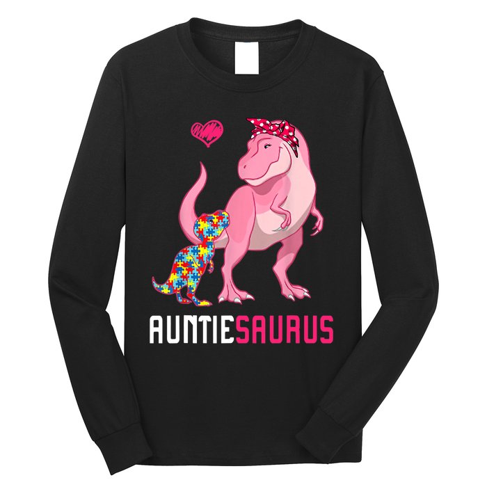 Auntiesaurus Autism Awareness Auntie Saurus Family Long Sleeve Shirt