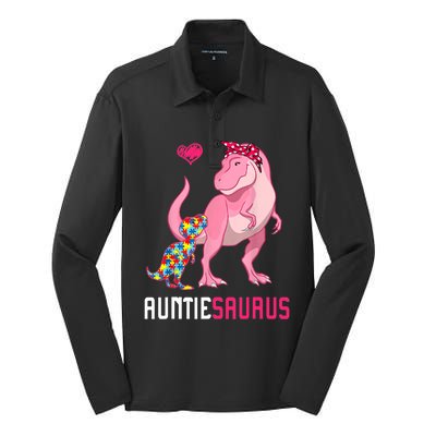 Auntiesaurus Autism Awareness Auntie Saurus Family Silk Touch Performance Long Sleeve Polo