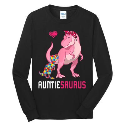 Auntiesaurus Autism Awareness Auntie Saurus Family Tall Long Sleeve T-Shirt