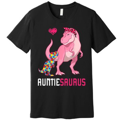 Auntiesaurus Autism Awareness Auntie Saurus Family Premium T-Shirt