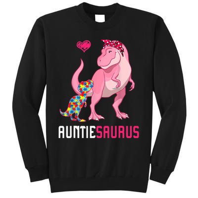 Auntiesaurus Autism Awareness Auntie Saurus Family Tall Sweatshirt