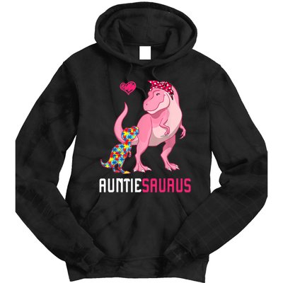 Auntiesaurus Autism Awareness Auntie Saurus Family Tie Dye Hoodie