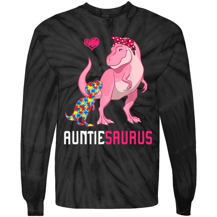 Auntiesaurus Autism Awareness Auntie Saurus Family Tie-Dye Long Sleeve Shirt