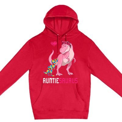 Auntiesaurus Autism Awareness Auntie Saurus Family Premium Pullover Hoodie