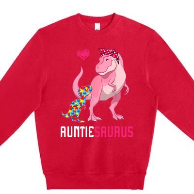 Auntiesaurus Autism Awareness Auntie Saurus Family Premium Crewneck Sweatshirt