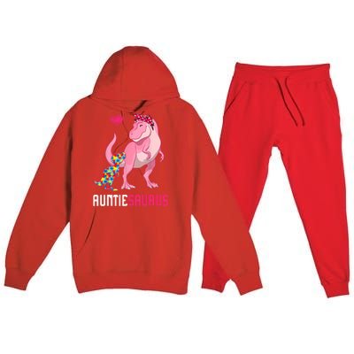 Auntiesaurus Autism Awareness Auntie Saurus Family Premium Hooded Sweatsuit Set