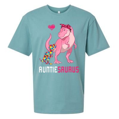 Auntiesaurus Autism Awareness Auntie Saurus Family Sueded Cloud Jersey T-Shirt