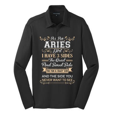 As An Aries I Have Three Sides Silk Touch Performance Long Sleeve Polo