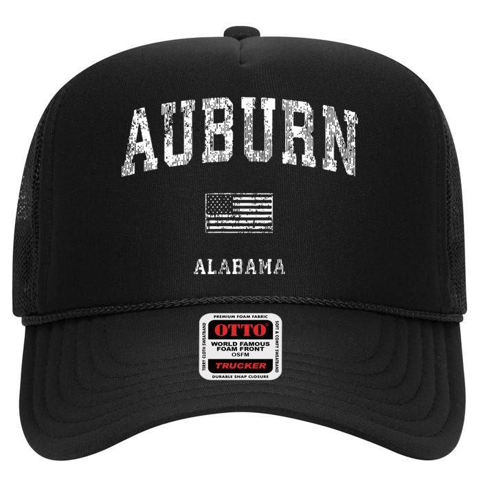 Auburn Alabama Al Vintage American Flag High Crown Mesh Back Trucker Hat