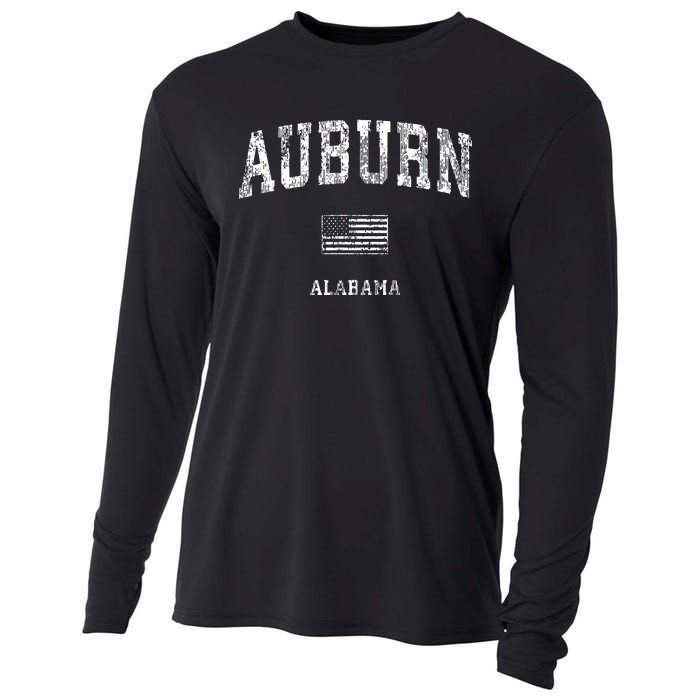 Auburn Alabama Al Vintage American Flag Cooling Performance Long Sleeve Crew