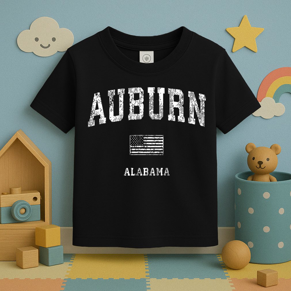 Auburn Alabama Al Vintage American Flag Toddler T-Shirt