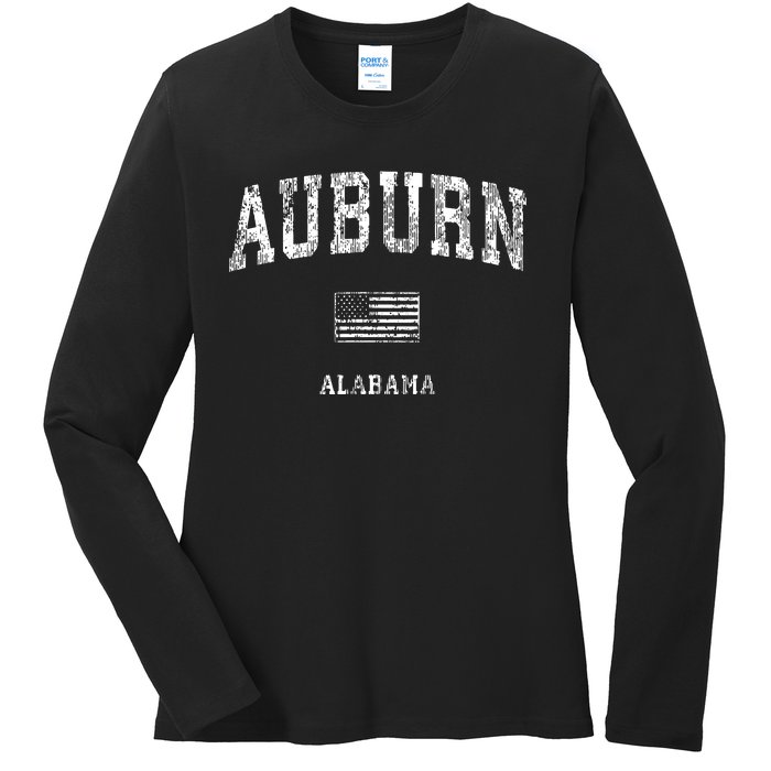 Auburn Alabama Al Vintage American Flag Ladies Long Sleeve Shirt