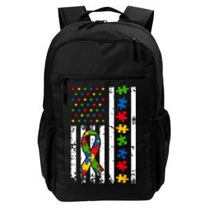 Autism Awareness American Flag Puzzle Piece Dad Father Daily Commute Backpack