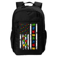 Autism Awareness American Flag Puzzle Piece Dad Father Daily Commute Backpack