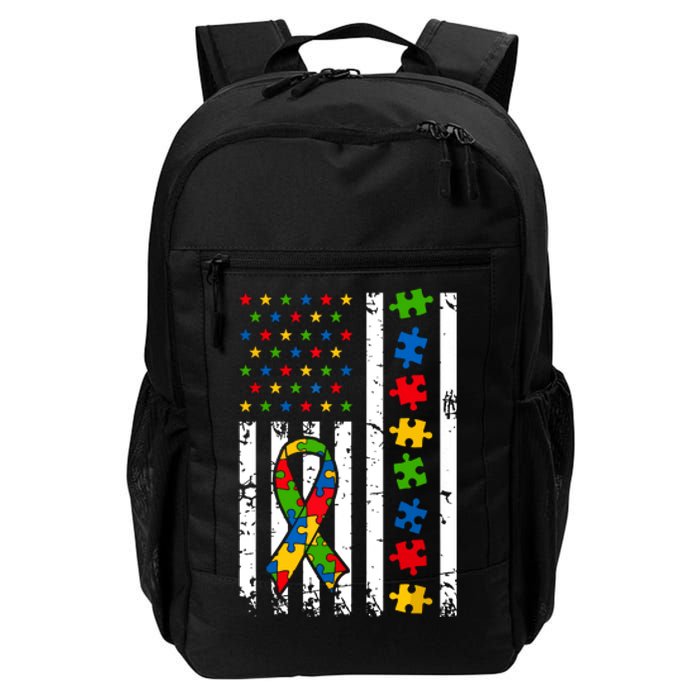 Autism Awareness American Flag Puzzle Piece Dad Father Daily Commute Backpack