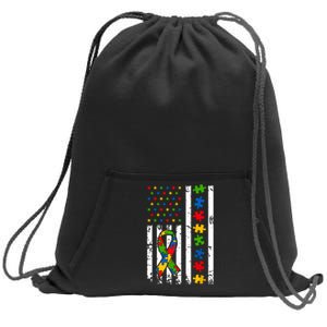 Autism Awareness American Flag Puzzle Piece Dad Father Sweatshirt Cinch Pack Bag