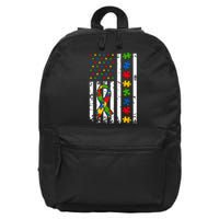 Autism Awareness American Flag Puzzle Piece Dad Father 16 in Basic Backpack