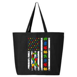 Autism Awareness American Flag Puzzle Piece Dad Father 25L Jumbo Tote