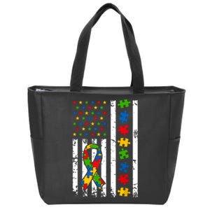 Autism Awareness American Flag Puzzle Piece Dad Father Zip Tote Bag