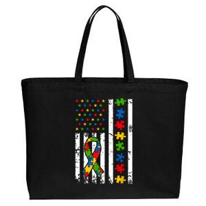 Autism Awareness American Flag Puzzle Piece Dad Father Cotton Canvas Jumbo Tote