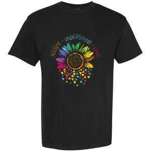 Autism Awareness Accept Understand Love ASD Rainbow Flower Garment-Dyed Heavyweight T-Shirt