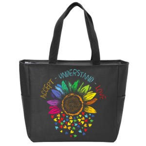 Autism Awareness Accept Understand Love ASD Rainbow Flower Zip Tote Bag