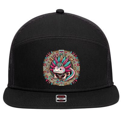 Aztec Axolotl Art Mexican 7 Panel Mesh Trucker Snapback Hat