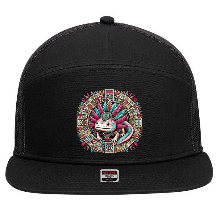 Aztec Axolotl Art Mexican 7 Panel Mesh Trucker Snapback Hat