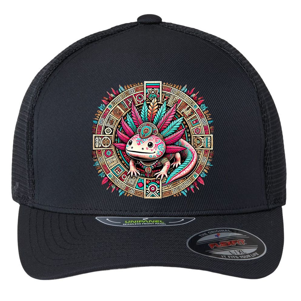 Aztec Axolotl Art Mexican Flexfit Unipanel Trucker Cap