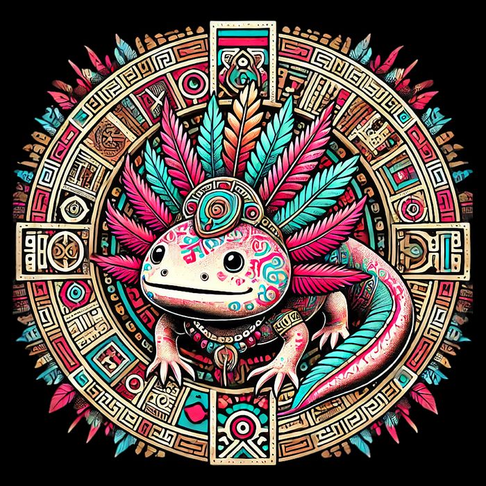 Aztec Axolotl Art Mexican Drawstring Bag