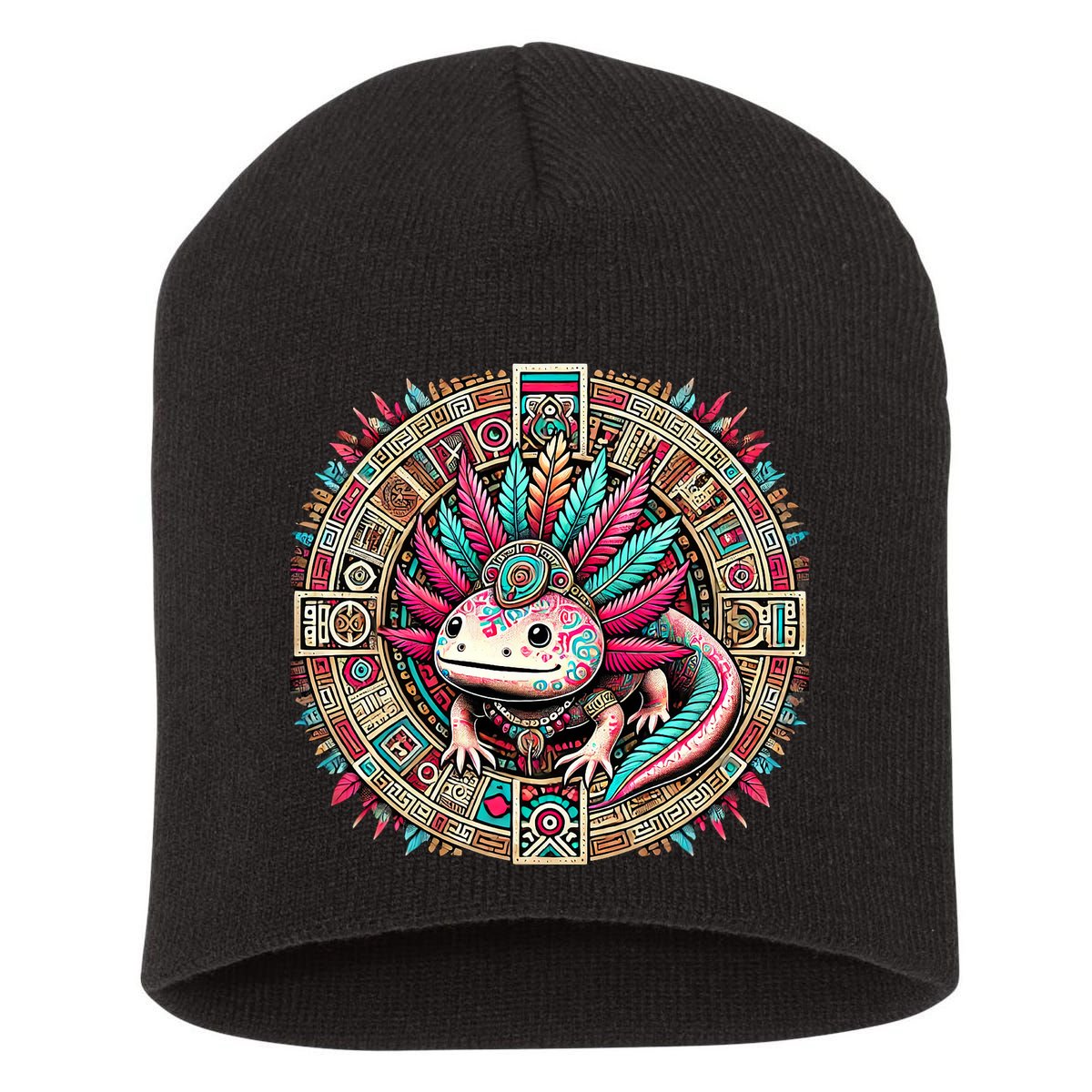 Aztec Axolotl Art Mexican Short Acrylic Beanie