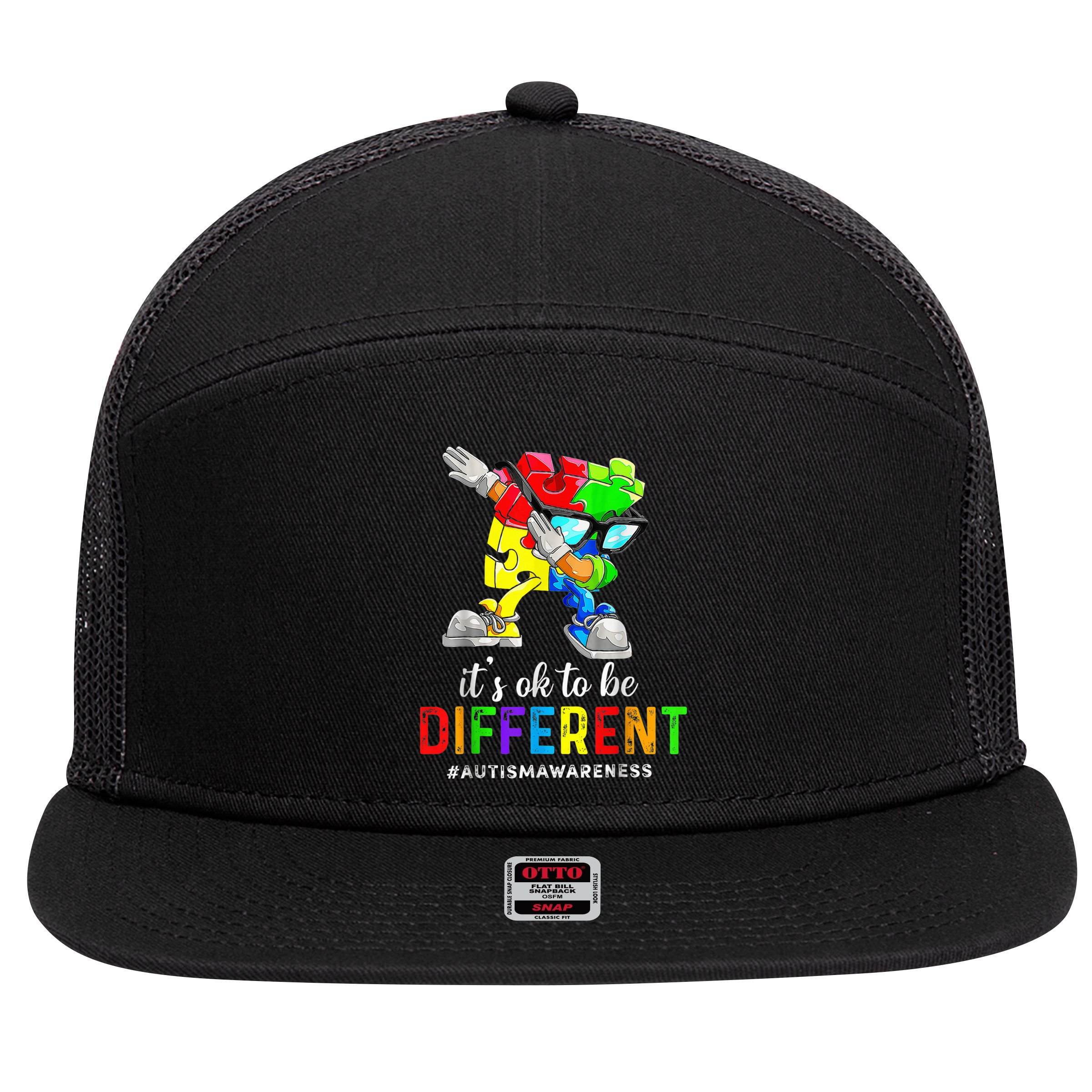 Autism Awareness Acceptance Kid Boy Its Ok To Be Different 7 Panel Mesh Trucker Snapback Hat